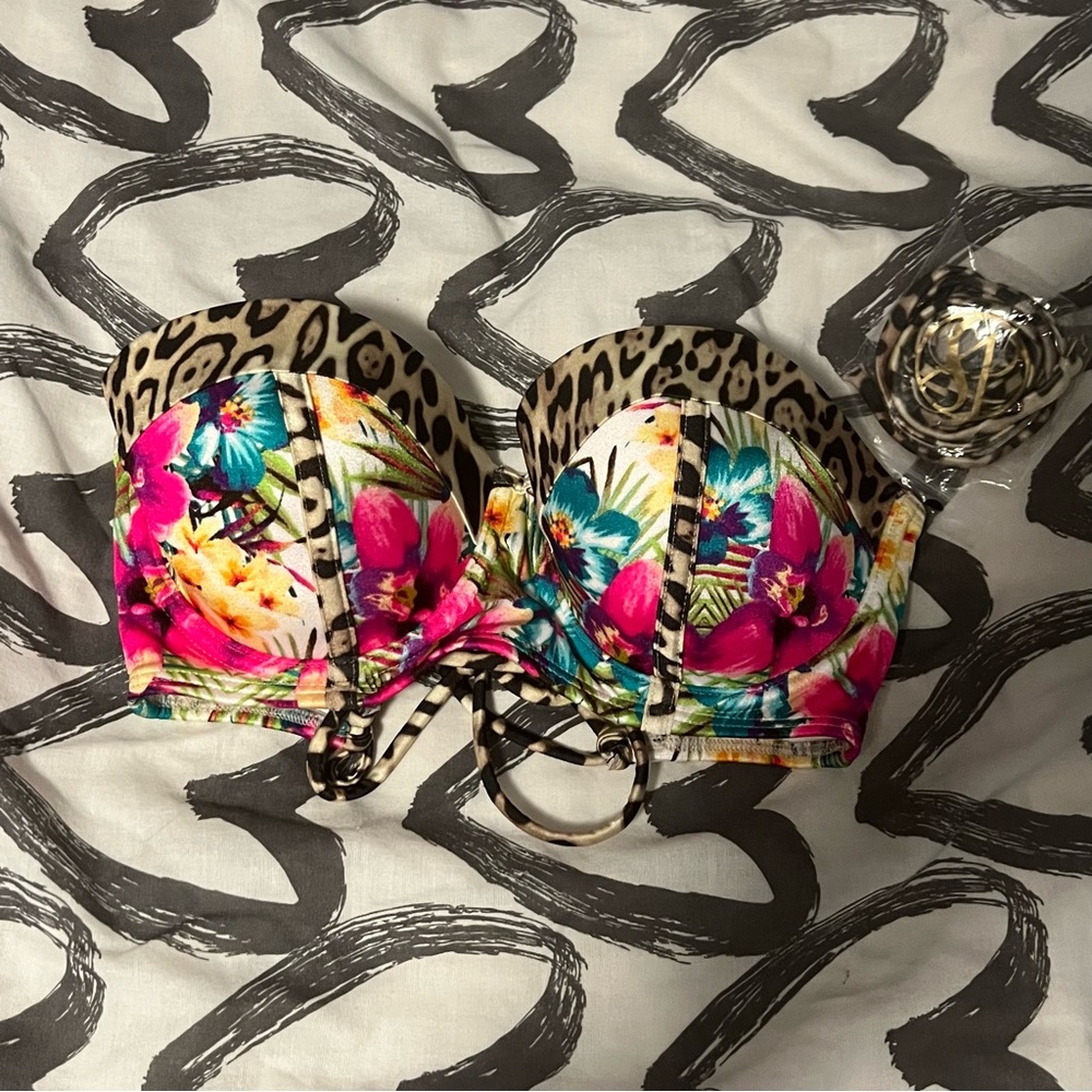 Victoria's Secret Floral and Leopard Print Bikini Top